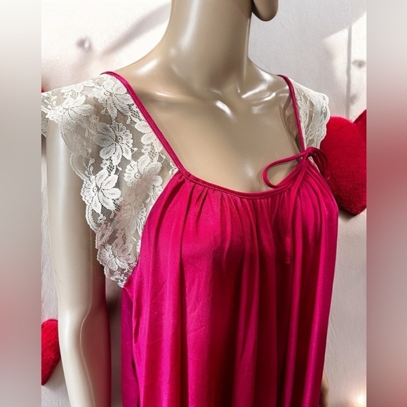 Vintage fuchsia Nightgown nightie Jill Andrea Sexy Lace Long-Large USA made - Picture 6 of 8